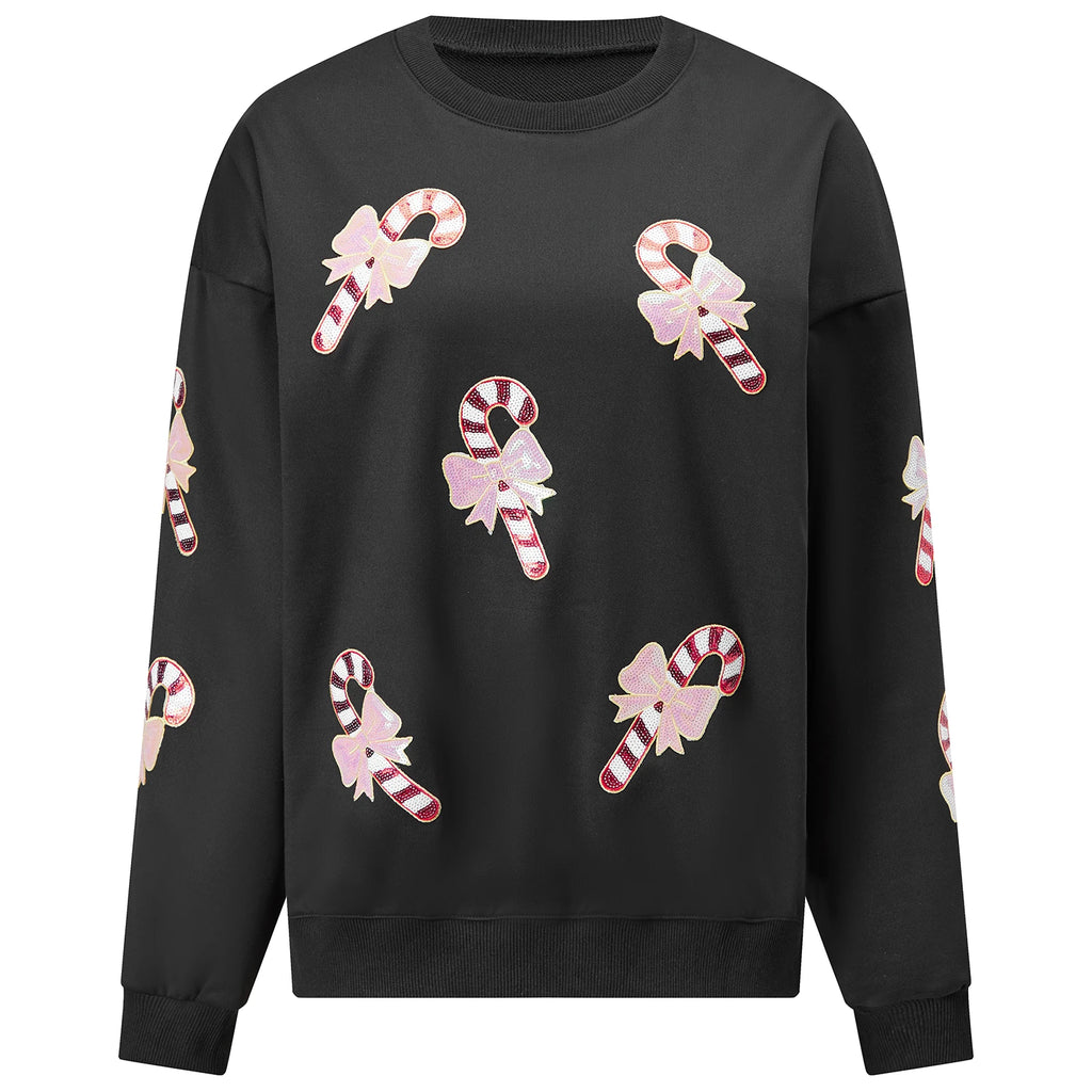 Ivy | Women Sequin Candy Cane Christmas Sweatshirt