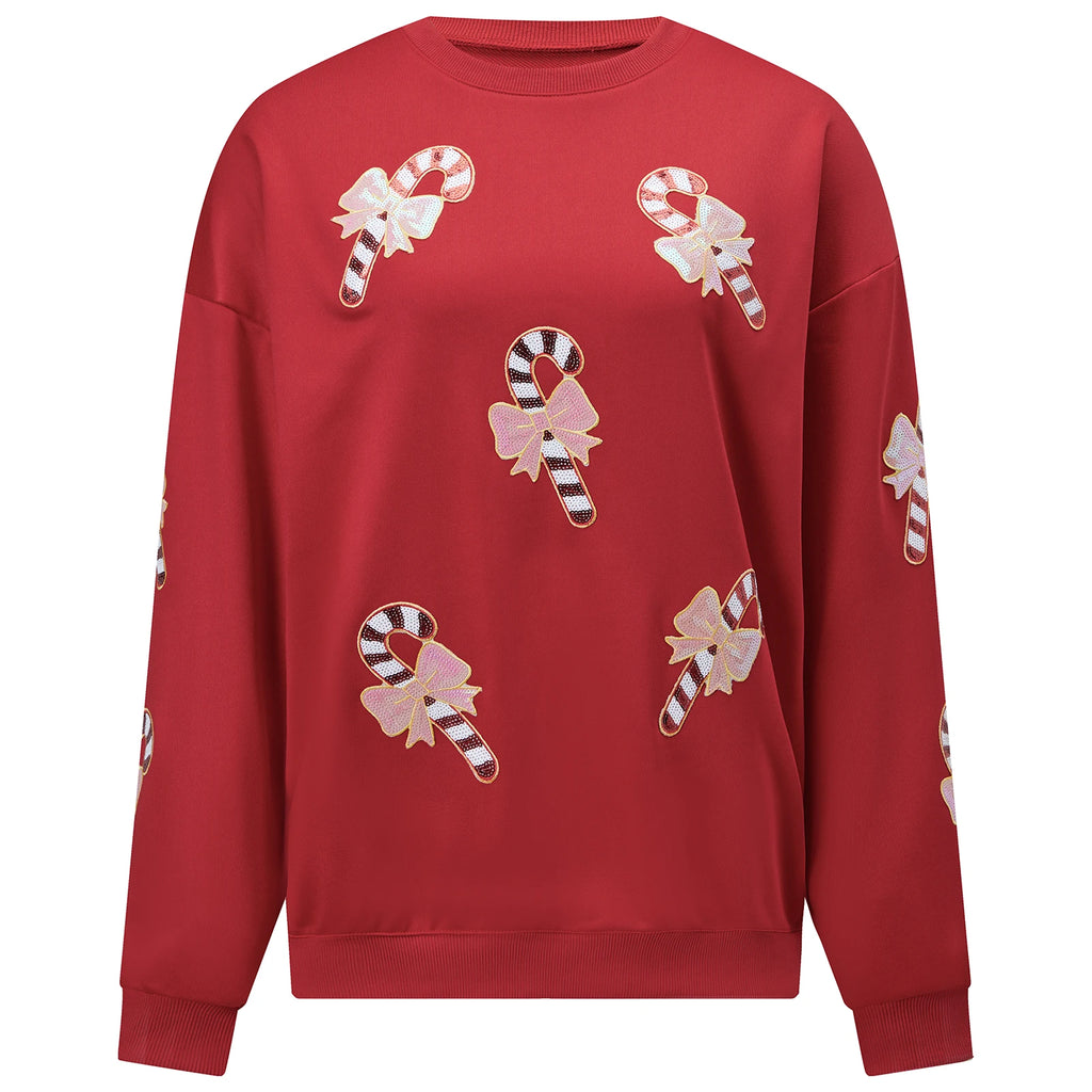 Ivy | Women Sequin Candy Cane Christmas Sweatshirt