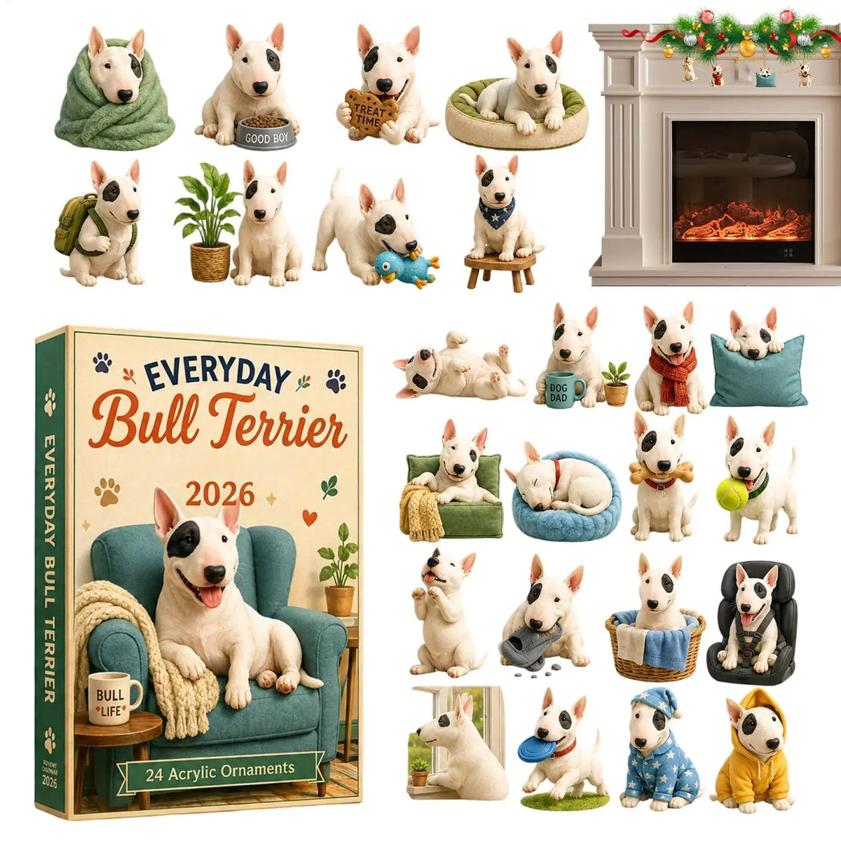 Bentley | Bull Terrier Christmas Advent Calendar with 24 Dog Tree Ornaments