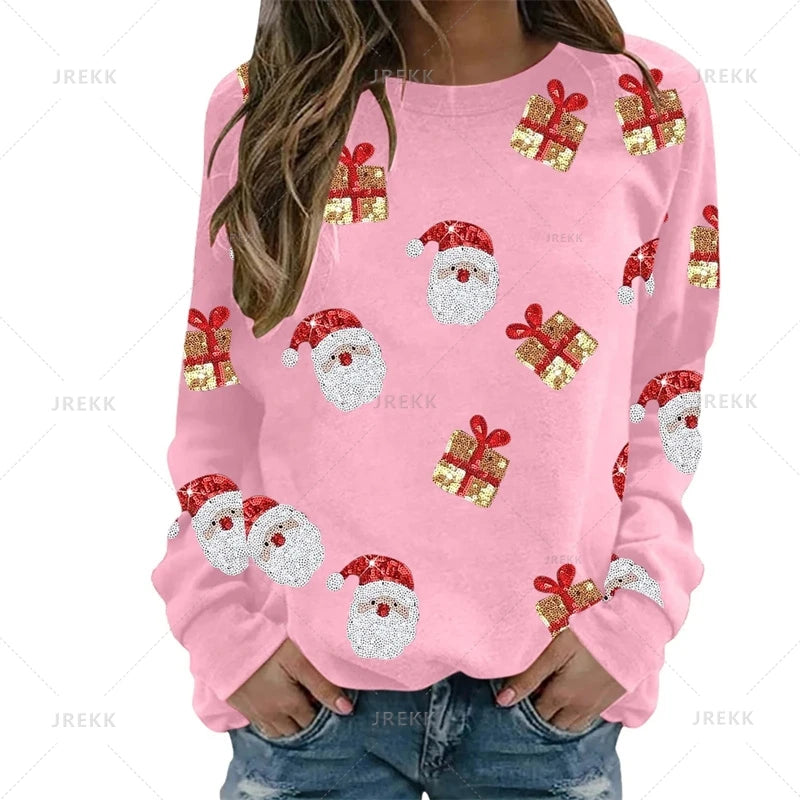 Joy | Women Santa Graphic Print Crew Neck Sweatshirt