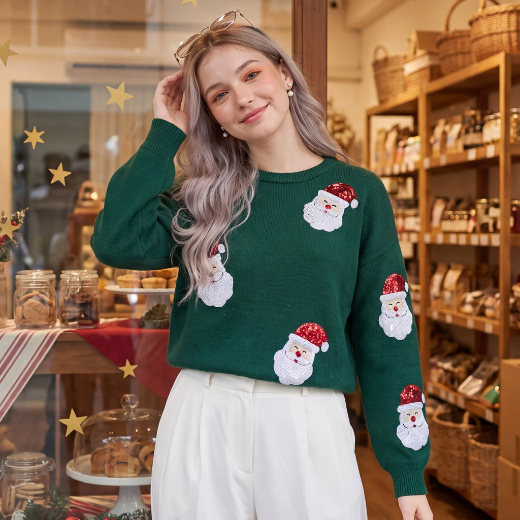 Lucy | Women Sequin Santa Christmas Knit Sweater