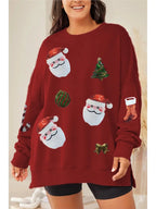 Stella | Women Sequin Santa Patch Christmas Sweatshirt
