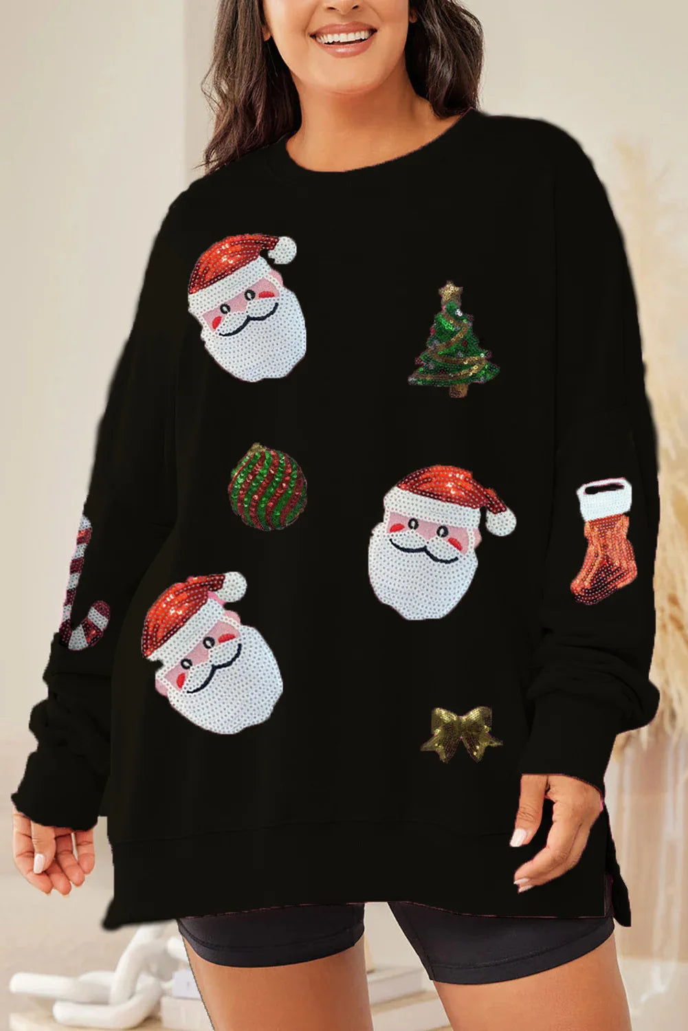 Ruby | Women Oversized Sequin Santa Christmas Sweatshirt