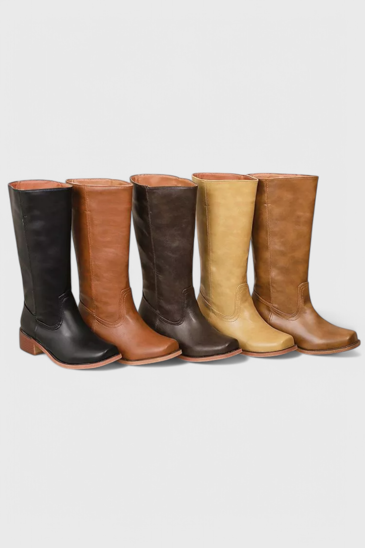 Women's Knee-High Heeled Boots – Sleek Leather-Look Tall Boots