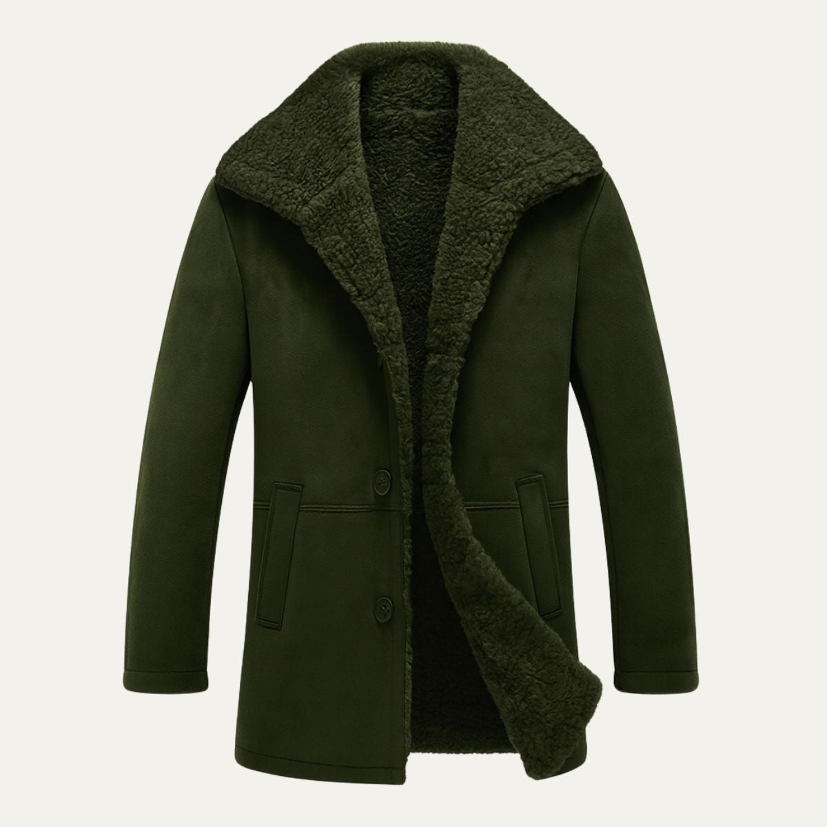 Men's Winter Overcoat with Shearling-Style Collar – Warm Lined Tailored Coat