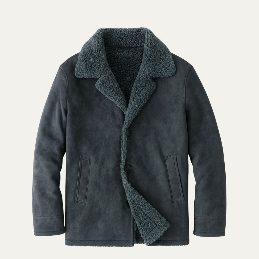 Men's Winter Overcoat with Shearling-Style Collar – Warm Lined Tailored Coat