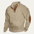 Men's Cable Knit High Collar Sweater – Retro Pullover with Elbow Patches