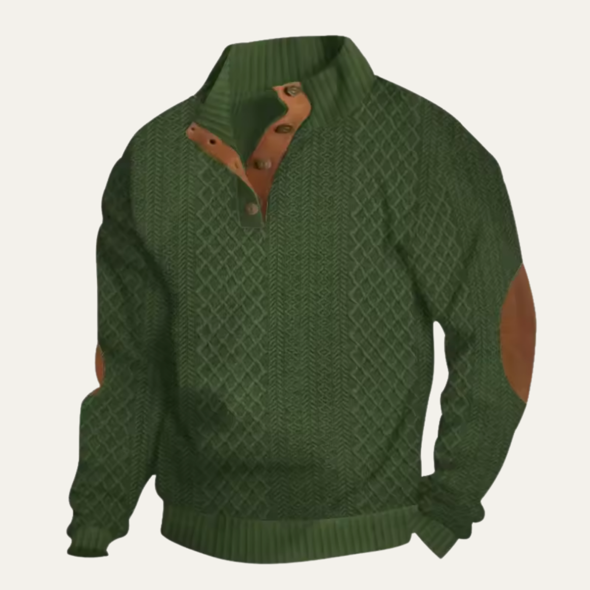 Men's Cable Knit High Collar Sweater – Retro Pullover with Elbow Patches