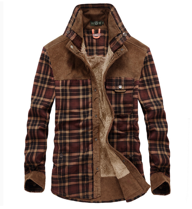 Men's Sherpa Lined Flannel Jacket – Plaid Shirt Jacket with Corduroy Collar