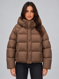 Women's Hooded Puffer Jacket – High Neck Relaxed Fit Padded Coat