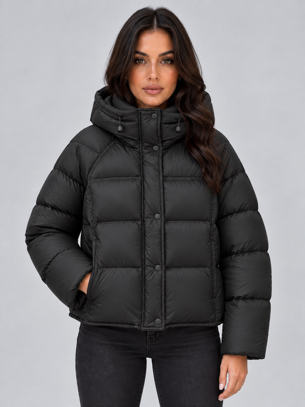 Women's Hooded Puffer Jacket – High Neck Relaxed Fit Padded Coat