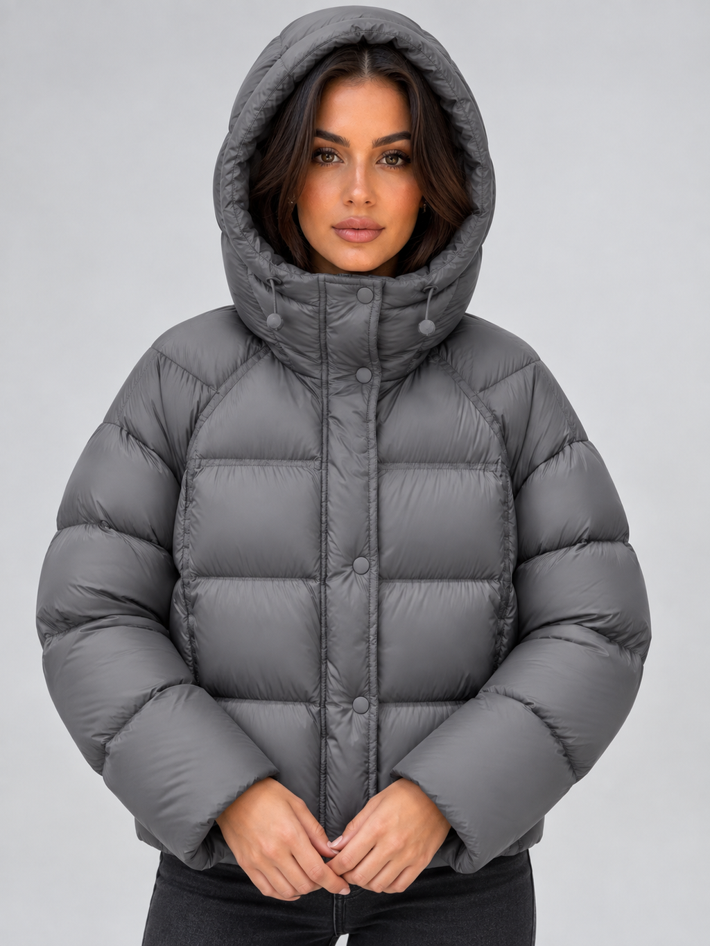 Women's Hooded Puffer Jacket – High Neck Relaxed Fit Padded Coat