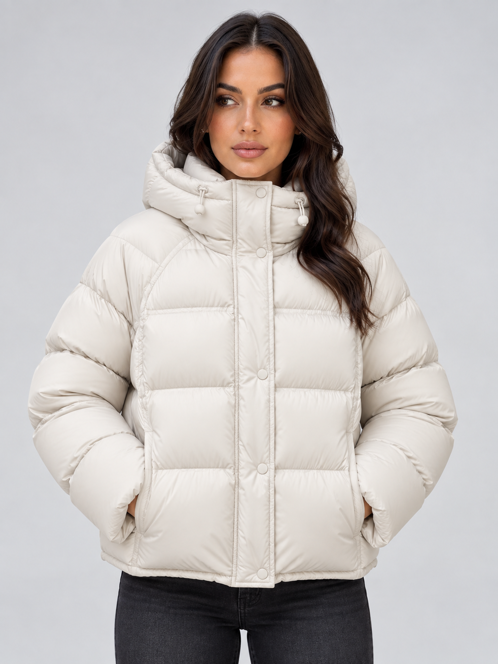 Women's Hooded Puffer Jacket – High Neck Relaxed Fit Padded Coat