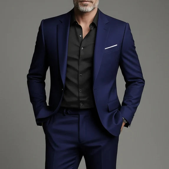 Men's Slim Fit Business Casual Suit – Two-Piece Cotton Blend Set