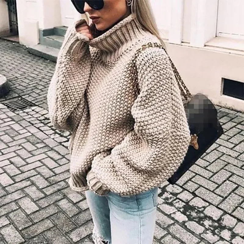 Women's Chunky Knit Turtleneck Sweater – Oversized Warm Pullover
