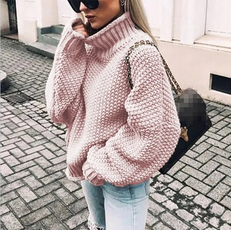Women's Chunky Knit Turtleneck Sweater – Oversized Warm Pullover