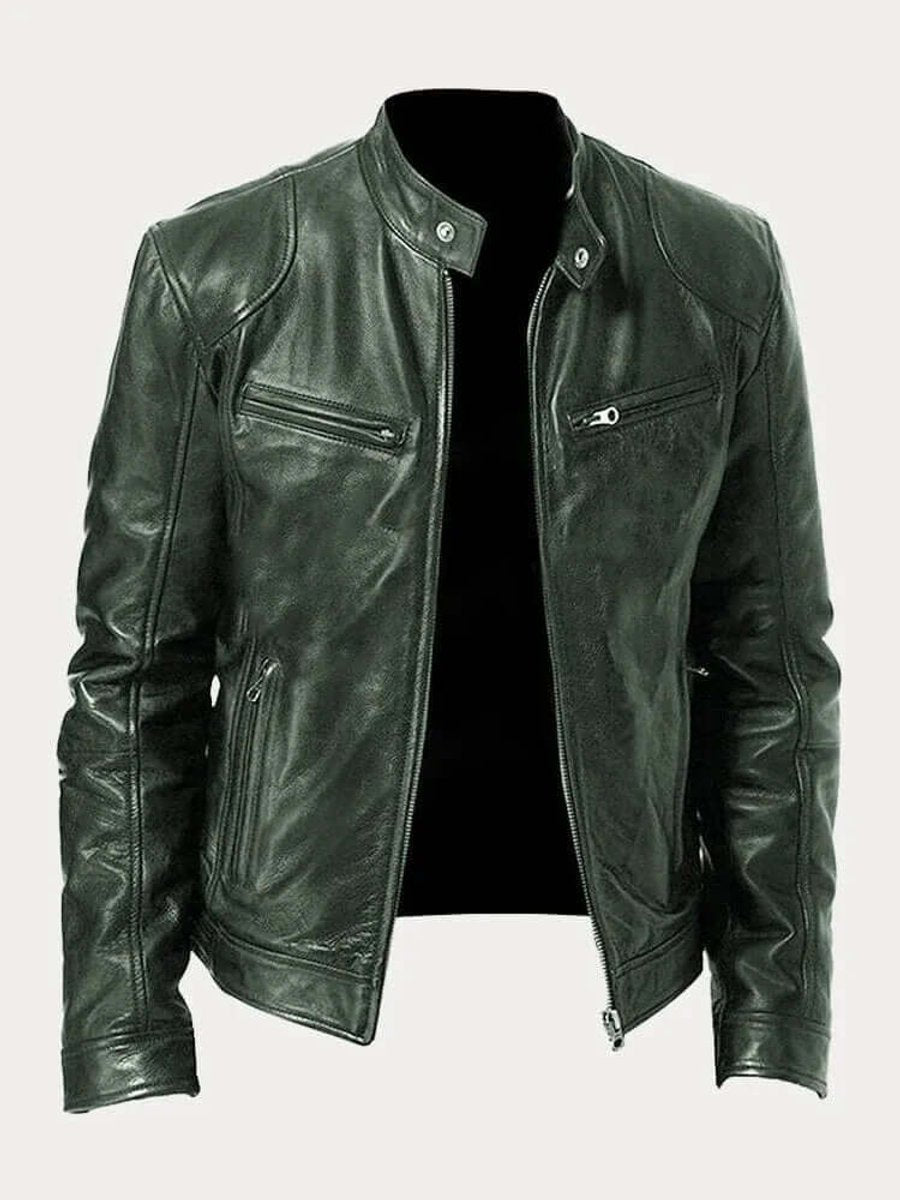 Marcus | Men Stand Collar Faux Leather Moto Jacket