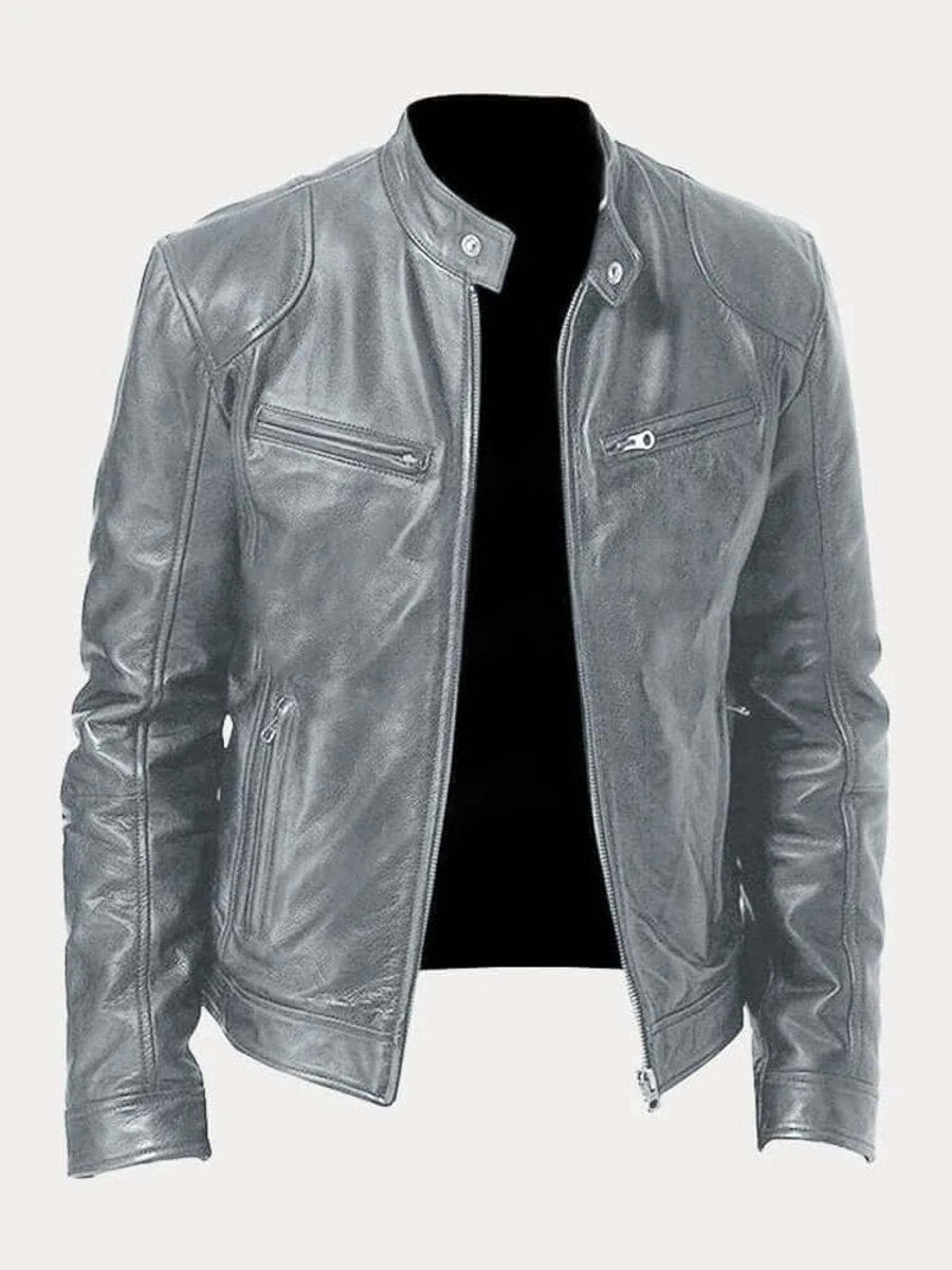 Marcus | Men Stand Collar Faux Leather Moto Jacket