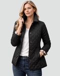 Women's Diamond Quilted Jacket – Lightweight Button-Front Mid-Season Coat
