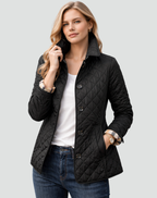 Women's Diamond Quilted Jacket – Lightweight Button-Front Mid-Season Coat