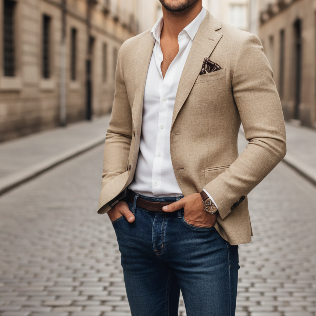 Men's Slim Fit Single Button Blazer – Structured Woven Sport Coat