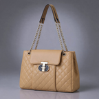 Women's Quilted Chain Handle Bag – Structured Turn-Lock Handbag