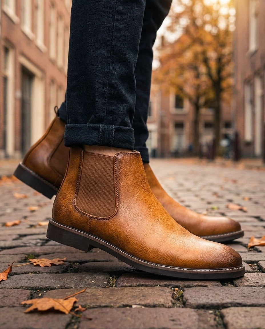 Men's Faux Leather Chelsea Boots – Elastic Side Pull-On Ankle Boots