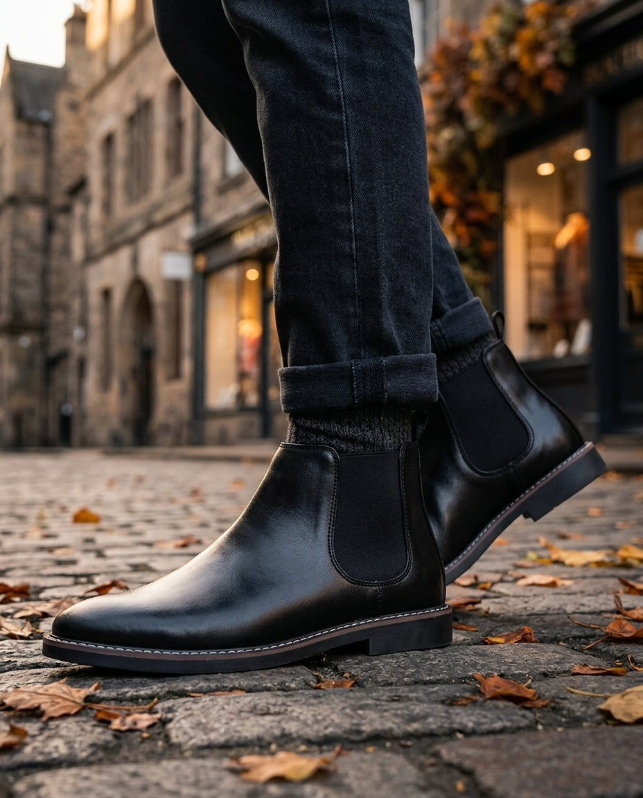 Men's Faux Leather Chelsea Boots – Elastic Side Pull-On Ankle Boots