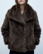 Women's Faux Fur Winter Coat – Plush Oversized Collar Elegant Jacket