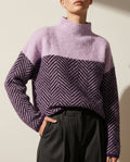 Women's Herringbone Mock Neck Sweater – Two-Tone Relaxed Knit