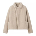 Women's Cropped Teddy Coat – Plush Wide Collar Winter Jacket