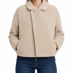 Women's Cropped Teddy Coat – Plush Wide Collar Winter Jacket