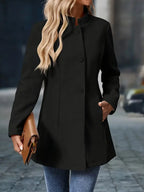 Women's Stand Collar Longline Blazer – Tailored Button-Front Office Jacket