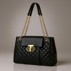 Women's Quilted Chain Handle Bag – Structured Turn-Lock Handbag