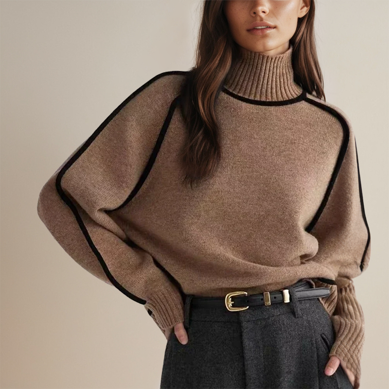 Women's Oversized Turtleneck Sweater – Soft Stretch Knit Pullover