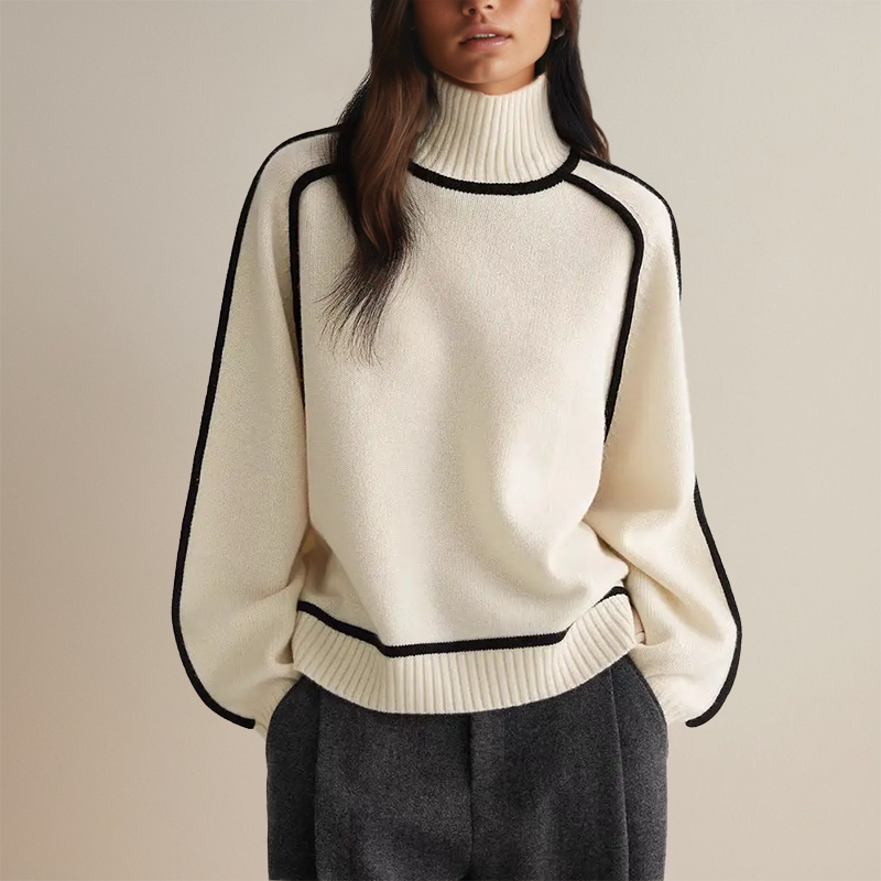 Women's Oversized Turtleneck Sweater – Soft Stretch Knit Pullover