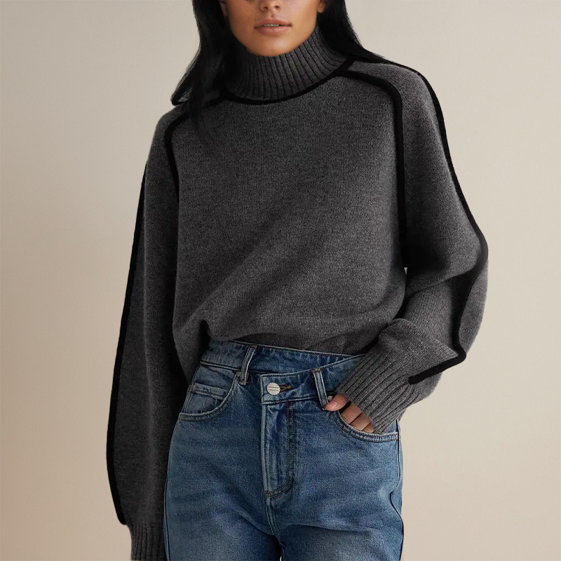 Women's Oversized Turtleneck Sweater – Soft Stretch Knit Pullover