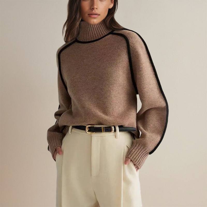 Women's Oversized Turtleneck Sweater – Soft Stretch Knit Pullover