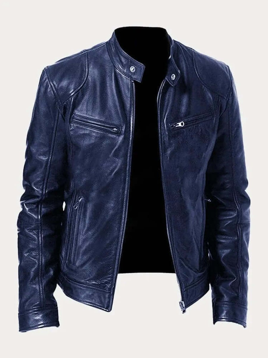 Marcus | Men Stand Collar Faux Leather Moto Jacket