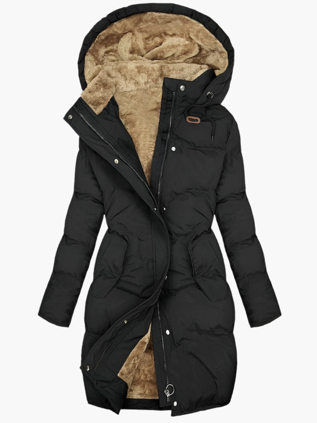 Women's Long Quilted Hooded Coat – Warm Lined Winter Puffer