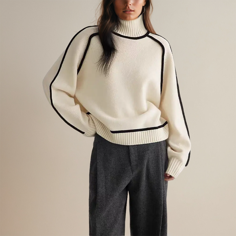 Women's Oversized Turtleneck Sweater – Soft Stretch Knit Pullover