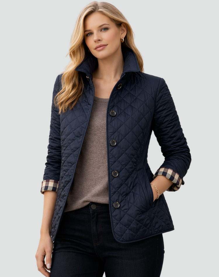 Women's Diamond Quilted Jacket – Lightweight Button-Front Mid-Season Coat