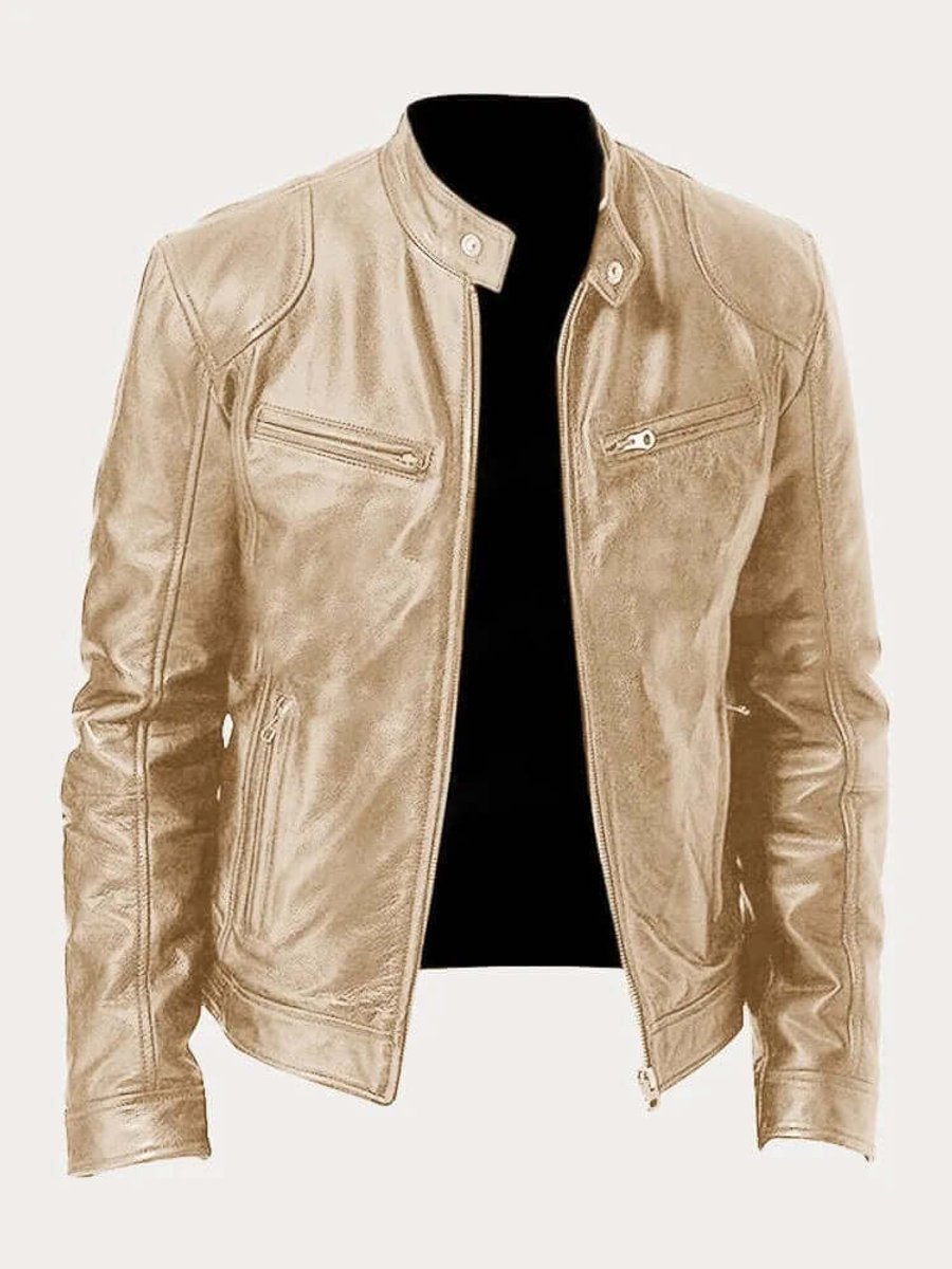 Marcus | Men Stand Collar Faux Leather Moto Jacket