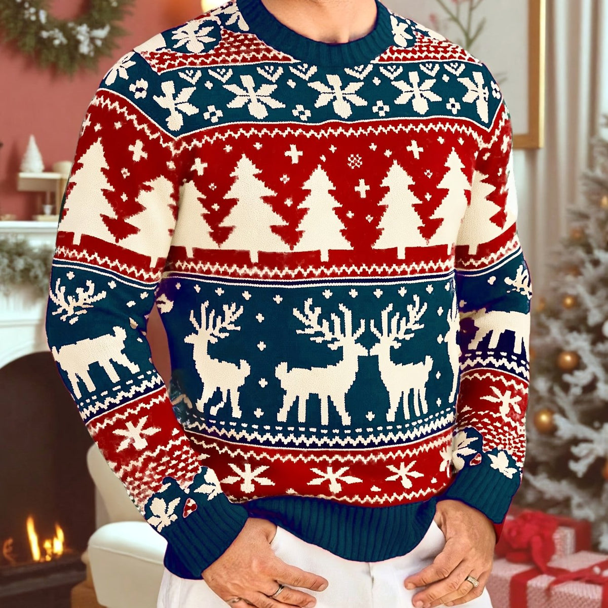 Dylan | Unisex Fair Isle Reindeer Christmas Knit Sweater