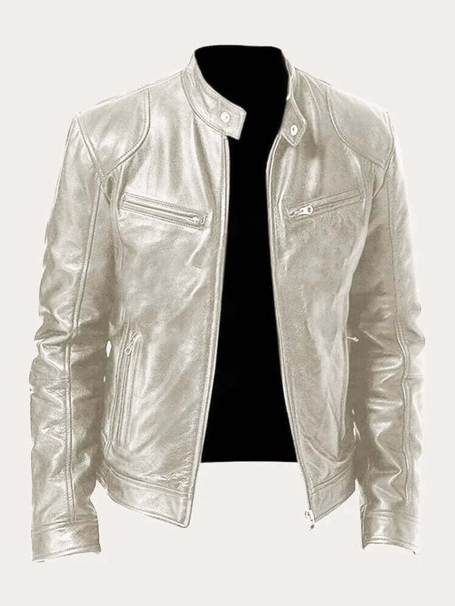 Marcus | Men Stand Collar Faux Leather Moto Jacket
