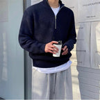 Men's Thick Half-Zip Knit Sweater – High Collar Ribbed Pullover