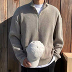 Men's Thick Half-Zip Knit Sweater – High Collar Ribbed Pullover