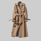 Women's Double-Breasted Trench Coat with Belt – Classic Midi Length Coat