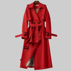 Women's Double-Breasted Trench Coat with Belt – Classic Midi Length Coat
