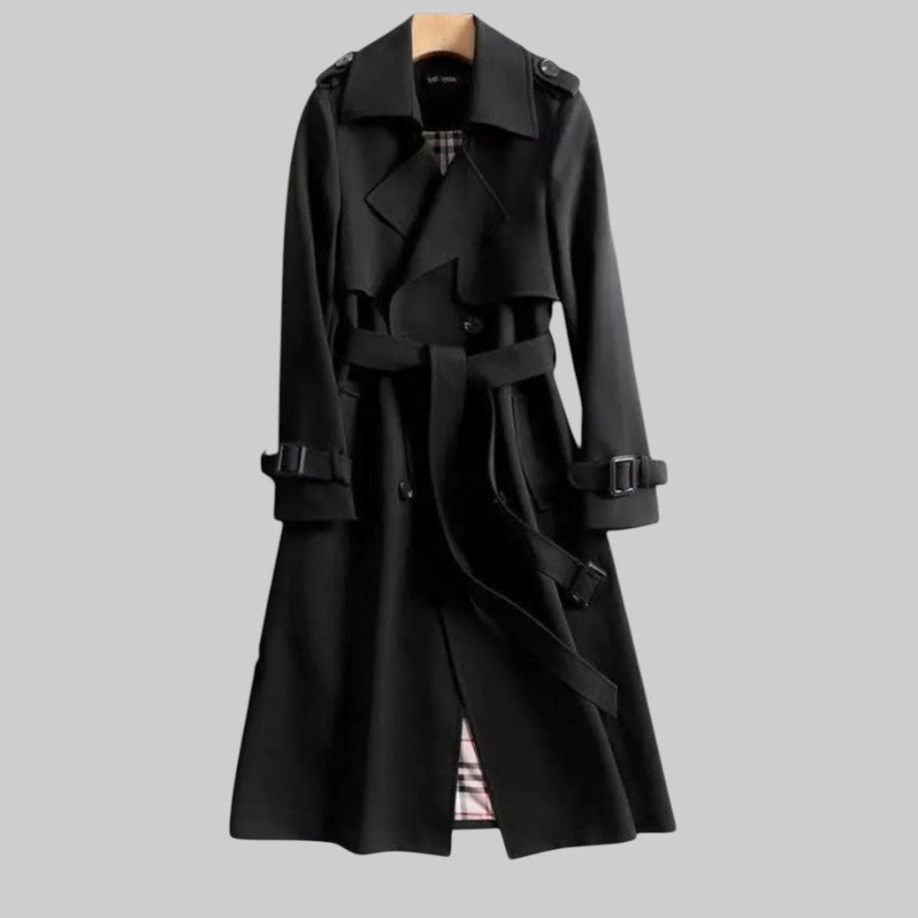 Women's Double-Breasted Trench Coat with Belt – Classic Midi Length Coat